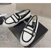 Durable Chanel Crochet Flat Loafers White 724038