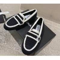 Perfect Chanel Crochet Flat Loafers Black 724039