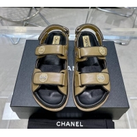 Good Looking Chanel Lambskin Flat Strap Sandals with Crystal Coin Green 724049