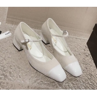 Cute Chanel Velvet & Patent Leather Mary Janes Pumps White 728057