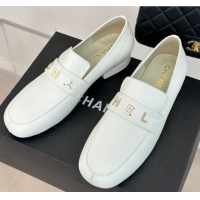 Top Quality Chanel Calfskin Loafers 3cm White 801063