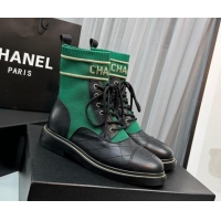 Best Product Chanel Sock Lace-up Ankle Boots in Knit and Calfskin Green 801070