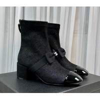 Trendy Design Chanel Stretch Fabric Short Ankle Boots 5.5cm with Bow G40099 Black