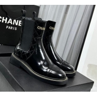 Stylish Chanel Patent and Quilted Calfskin Ankle Boots Black 801083