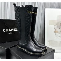 Grade Quality Chanel Shiny and Quilted Calfskin High Boots Black 801084