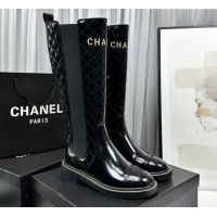 Charming Chanel Patent and Quilted Calfskin High Boots Black 801085