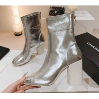 Luxury Chanel Patchwork Calfskin Ankle Boots 8.5cm Silver 802006