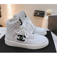 Good Quality Chanel Quilted Calfskin High Top Sneakers White 802011