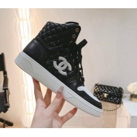 Popular Style Chanel Quilted Calfskin High Top Sneakers Black/White 802012