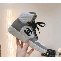 Good Product Chanel Quilted Calfskin High Top Sneakers Grey 802013