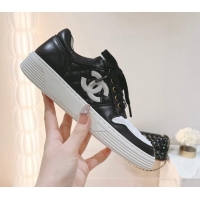 Top Grade Chanel Quilted Calfskin Low Top Sneakers White/Black 802016