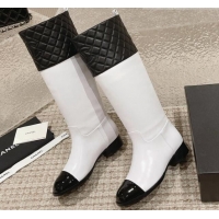 Charming Chanel Quilted Lambskin & Calfskin High Boots 3cm White/Black 802026