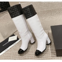 Good Looking Chanel Quilted Lambskin & Calfskin High Boots 7cm White/Black 802030