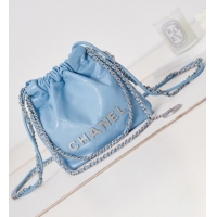 Buy Inexpensive CHANEL 22 MINI HANDBAG AS3980 blue & Silver Tone