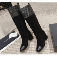 Purchase Chanel Quilted Lambskin & Velvet High Boots 7cm All Black 802032