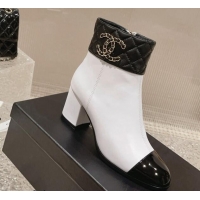 Shop Duplicate Chanel Quilted Lambskin & Calfskin Ankle Boots 7cm White/Black 802034