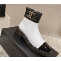 Luxury Chanel Quilted Lambskin & Calfskin Ankle Boots 3cm White/Black 802038