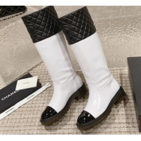 Hot Style Chanel Quilted Lambskin & Calfskin High Boots with Lug Sole White/Black 802040