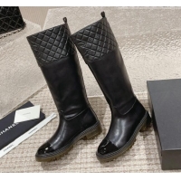 Sumptuous Chanel Quilted Lambskin & Calfskin High Boots with Lug Sole All Black 802042