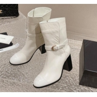 Perfect Chanel Calfskin Ankle Boots with Strap Buckle White 802044