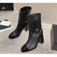 Discount Chanel Calfskin Ankle Boots with Strap Buckle Black 802045