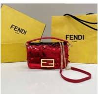 Low Price Fendi Baguette Mini Bag in Sequins 8601S Red 2023