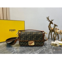 Top Quality Fendi Baguette Medium Bag in Canvas bag with FF embroidery 8600 Green 2023