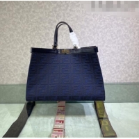 Inexpensive Fendi Peekaboo X-Tote Canvas Shopper Bag with FF embroidery F15046 Dark Blue 2023