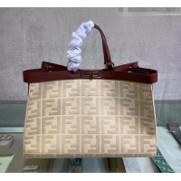 Well Crafted Fendi Peekaboo X-Tote Canvas Shopper Bag with FF embroidery F15046 Beige/Dark Brown 2023