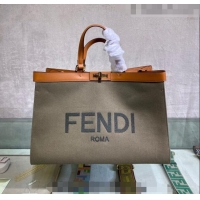 Most Popular Fendi Peekaboo X-Tote Canvas Shopper Bag with FENDI Logo F15046 Green/Brown 2023