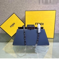 Top Design Fendi Peekaboo Cut Medium Bag in Glossy Leather F5053 Dark Blue 2023