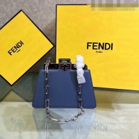 Well Crafted Fendi Peekaboo Cut Petite Mini Bag in Glossy Leather F5054 Dark Blue 2023