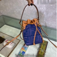 Top Grade Fendi Mon Tresor Mini Bucket Bag with FF embroidery F15057 Blue Denim 2023