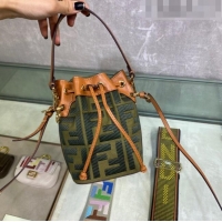 New Fashion Fendi Mon Tresor Canvas Mini Bucket Bag with FF embroidery F15057 Green 2023