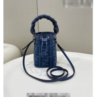 Well Crafted Fendi Mon Tresor FF Denim Mini Bucket Bag with Braided Strap F15058 Blue 2023