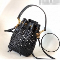 Big Enough Fendi Mon Tresor Mini Bucket Bag in Perforated Leather F15058 Black 2023