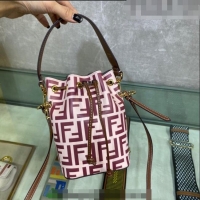 Low Cost Fendi Mon Tresor FF Leather Mini Bucket Bag F15058 Pink/Burgundy 2023