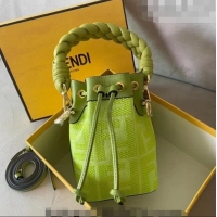 Promotional Fendi Mon Tresor FF Canvas Mini Bucket Bag with Braided Strap F15064 Acid Green 2023