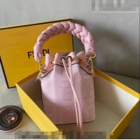 Top Quality Fendi Mon Tresor FF Canvas Mini Bucket Bag with Braided Strap F15064 Light Pink 2023