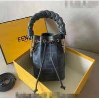 Inexpensive Fendi Mon Tresor FF Canvas Mini Bucket Bag with Braided Strap F15064 Dark Blue 2023