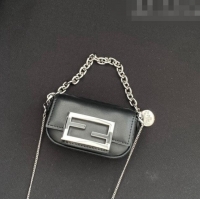 Well Crafted Tiffany & Co. x Fendi Nano Baguette Bag Charm with Chain in Calf Leather F8001 Black 2023