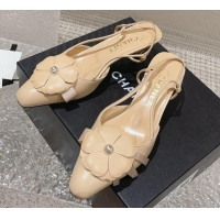 Popular Style Chanel Calfskin Slingback Pumps 5cm with Strap Bloom Beige 802050