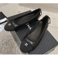 Unique Style Chanel Calfskin & Grosgrain Ballet Flat with Back Bow Black 802055