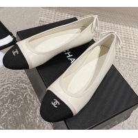 Sumptuous Chanel Calfskin & Grosgrain Ballet Flat with Back Bow White 802060