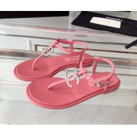 Grade Chanel Lambskin Flat Thong Sandals with Crystal CC G39728 Pink