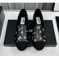 Luxurious Chanel CC Printed Calfskin Loafers Black 805019