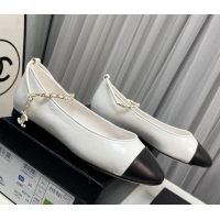 Purchase Chanel Shiny Calfskin Ballet Flat with Chain Loop White 805027