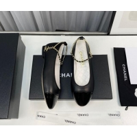 Shop Duplicate Chanel Lambskin & Shiny Calfskin Ballet Flat with Chain Loop Black 805029