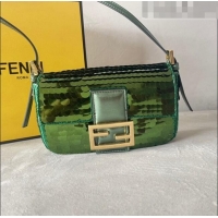 Original Cheap Fendi Baguette 1997 Sequins Mini Bag 0191M72 Green 2023