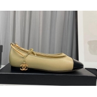 Good Quality Chanel Lambskin & Shiny Calfskin Ballet Flat with Chain Loop Beige 805031